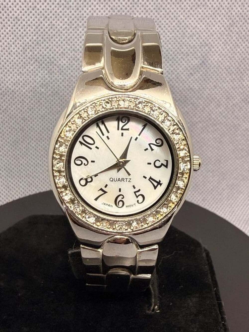 Accutime A607-356 Women's Rhinestone Watch, Working w/ New Battery MOP Face